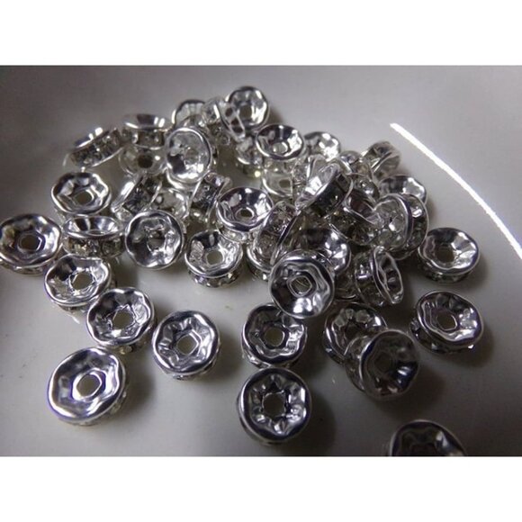 Clear Rhinestone Silver Plated Bead Spacers 8x3.5mm - Picture 1 of 2